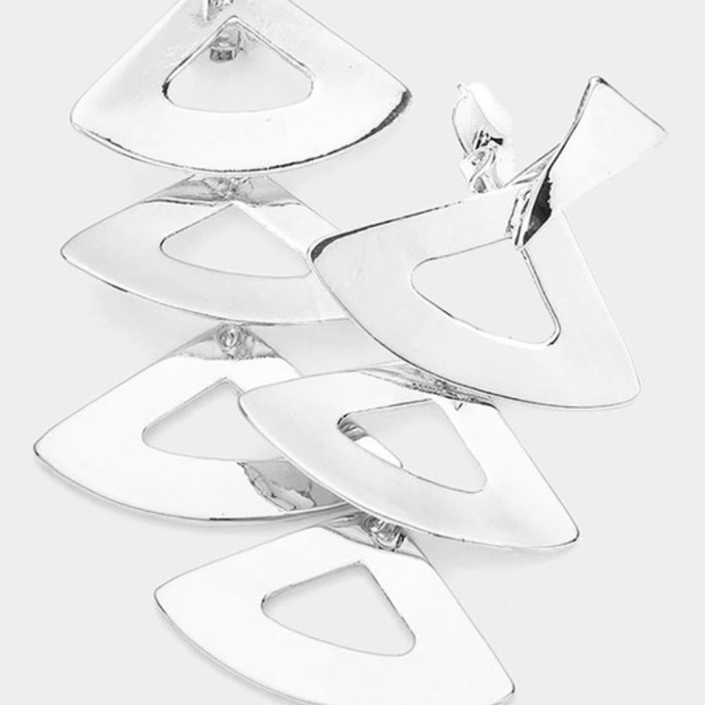 NWT Open Metal Triple Triangle Link Clip On Earrings